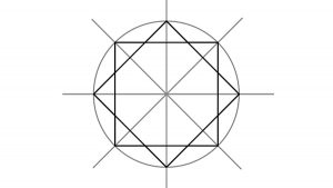 دائرة وأربعة أقطار إرشادية لرسم النجمة الثمانية