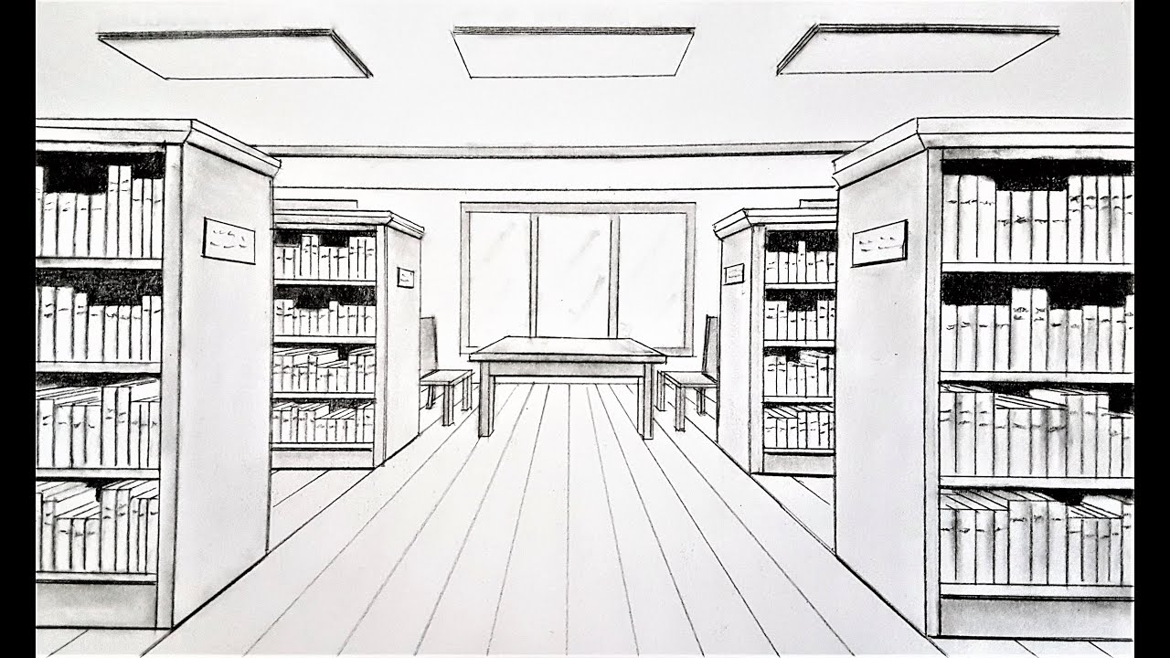 رسم المكتبة والدولاب