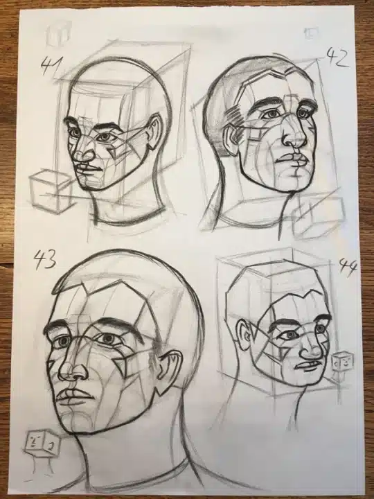 رسم الوجه من زاوية ثلاثة أرباع (3/4 View)