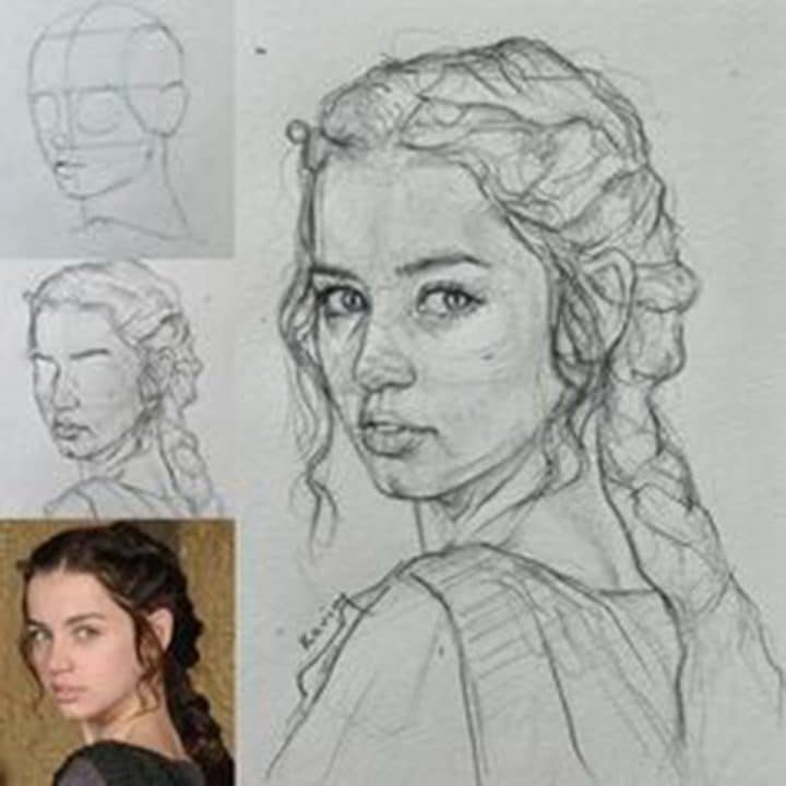 رسم الوجه من زاوية ثلاثة أرباع (3/4 View)
