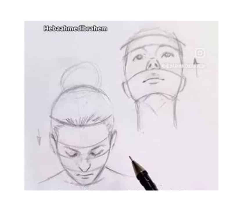 رسم الوجه من الزوايا المائلة (النظر للأعلى وللأسفل)